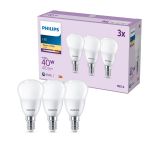 Confezione Multipack 3x Philips Bulbo LED E14 Pera Ghiaccio 5W 470lm - 827 Bianco Molto Caldo